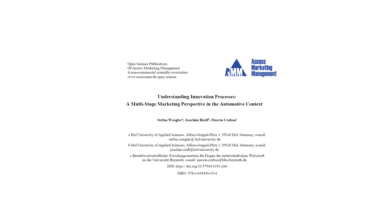 Titelblatt der Open Science Studie "Understanding Innovation Processes" von Wengler, Riedl und Czaban mit dem Logo von Access Marketing Management.